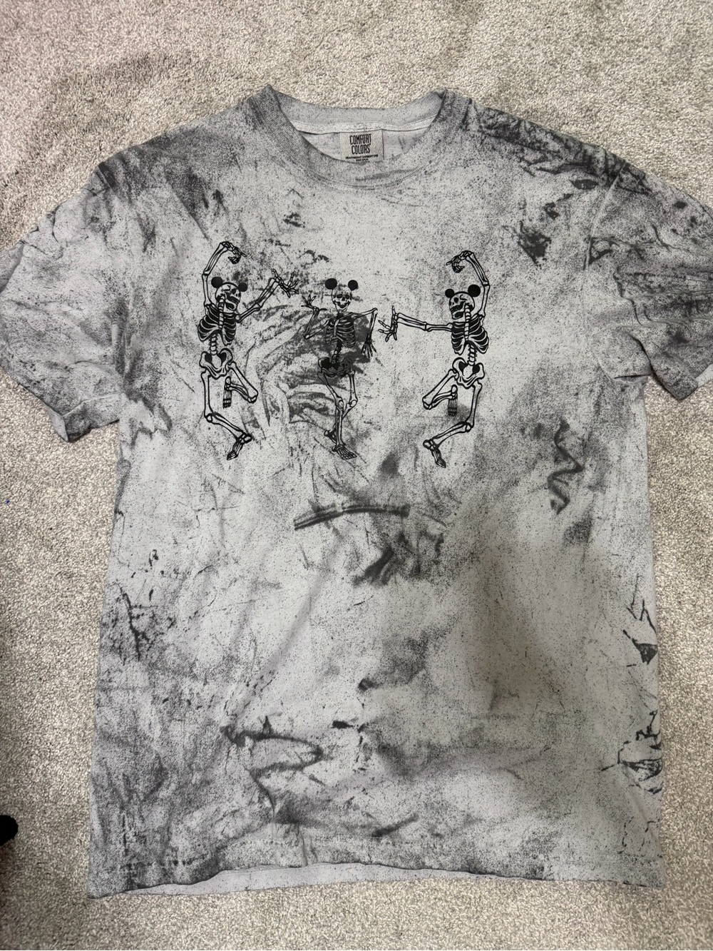 Gray Tie-Dye Mickey Skeleton Graphic T-Shirt